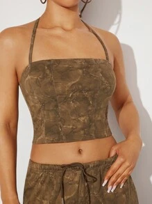 SHEIN Unity Crop Top & Cargo Jogger Pants Two Pieces Set - Dark Grey - View 3