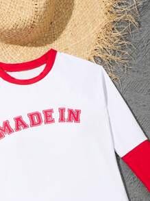 Tween Girls' Contrast Letter Print Tankini Set - Multicolor - View 4