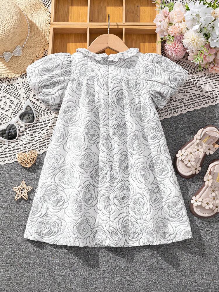 Young Girl Summer New Jacquard Flower Print Dress With Ladylike Style