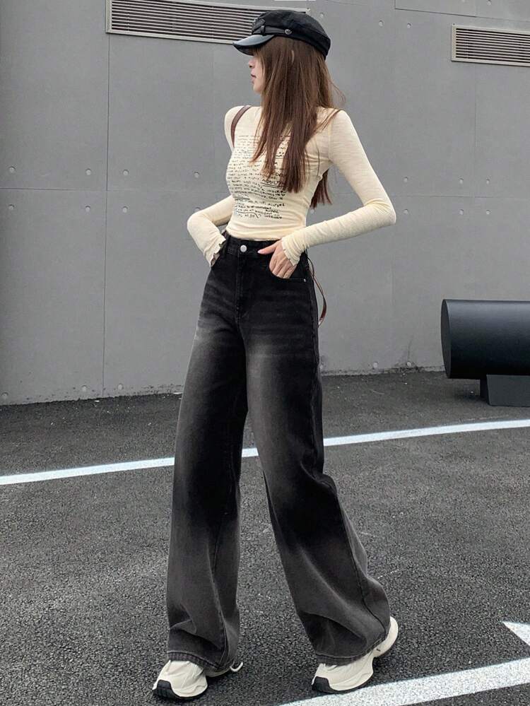 Women's Gradient Wide Leg Jeans