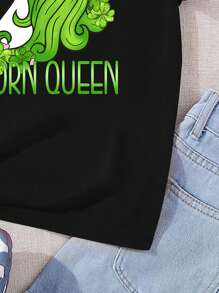 Cô gái Tween Ngày Saint Patrick Cỏ ba lá Kỳ lân in Áo thun - màu đen - Xem 5
