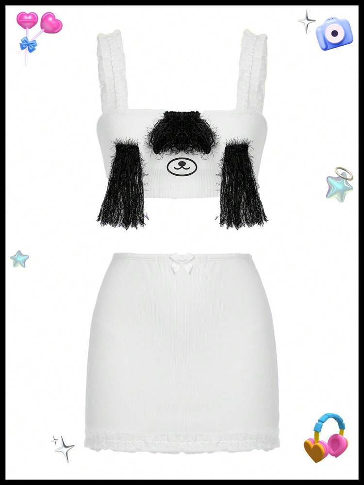 Kidcore Dopamine Cute Dog Two-Piece Outfit