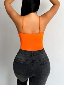 BamGleam Top Halter De Ajuste Delgado unicolor - Naranja - Ver 5