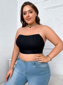 Plus Size Solid Color Front Closure Strapless Bra - Black - View 6