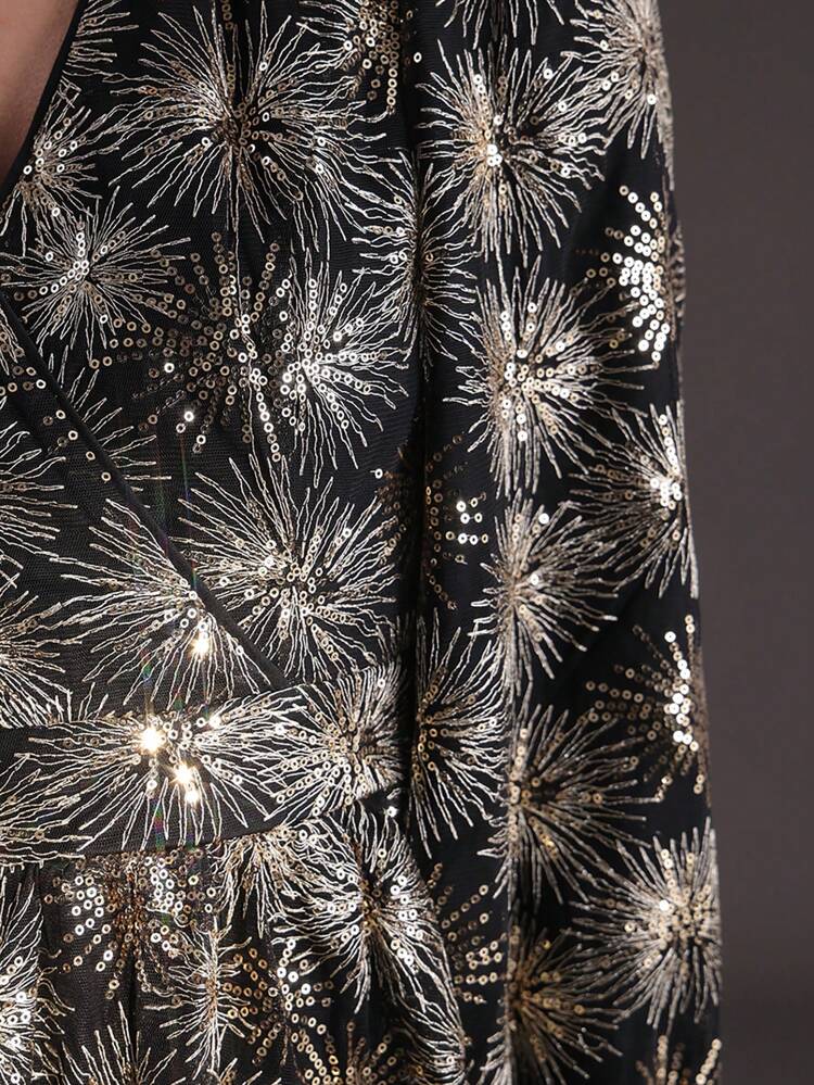 Women's Beaded Lantern Sleeve Waist Cinched Dress Fall Cloth For Women