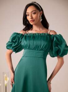 Modelyn 女士露肩短袖连衣裙长款晚礼服 - 綠色 - 查看 4