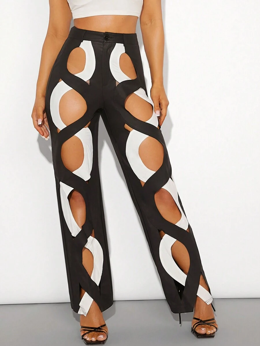 Hauture Colorblock Wave Cross Cut Out Pants