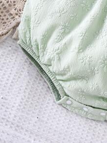 Body dla dziewczynki Baby Patchwork Koronkowe Okrągłe Dekolt Krótkie Bufiaste Rękawy - Zielony - Zobacz 5