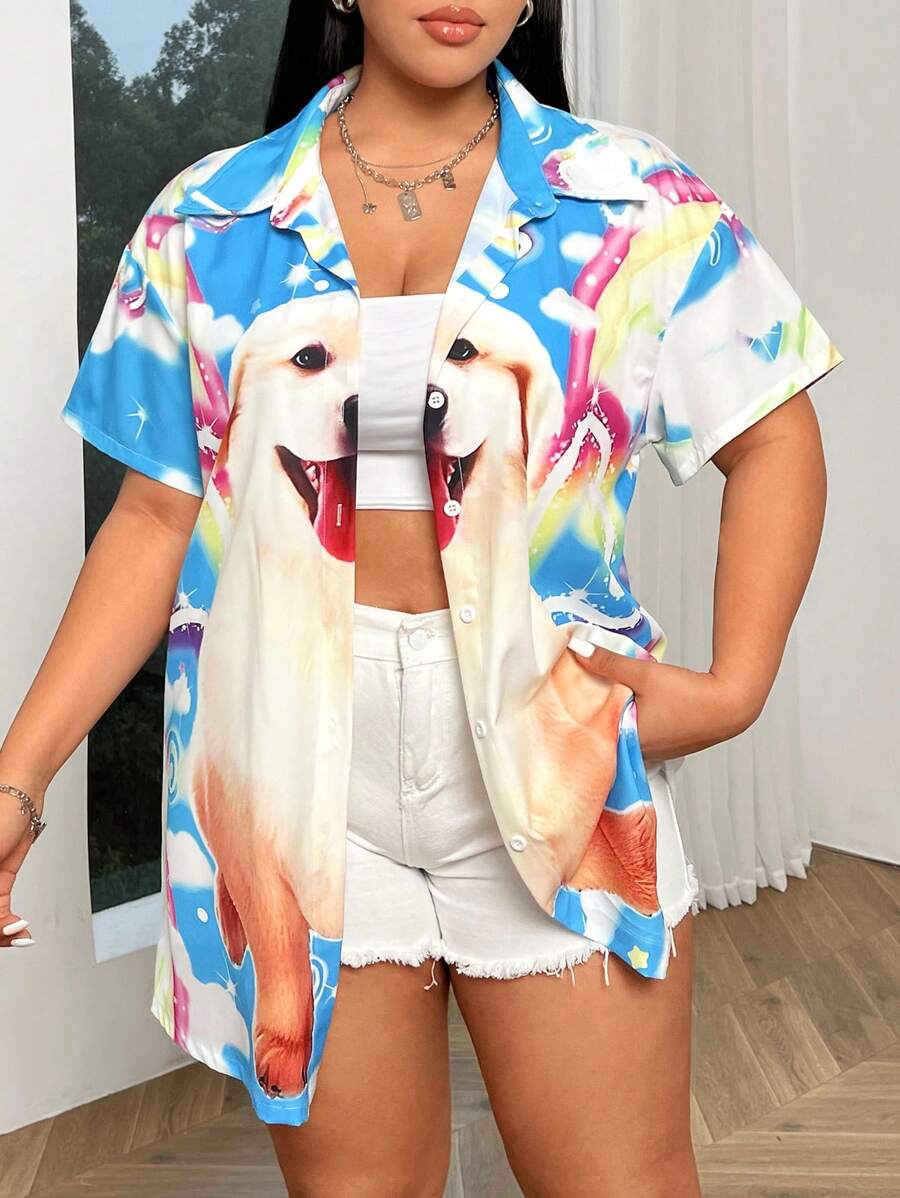 SHEIN MOOSTA Camisa Con Estampado De Perros De Talla Grande - Multicolor - Ver 1