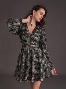 Zolique Abito Da Donna Con Maniche A Lanterna Con Perline E Vita Stringata