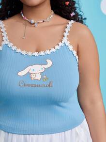 HELLO KITTY AND FRIENDS | SHEIN Plus Cartoon And Letter Graphic Appliques Cami Top - Multicolor - View 5