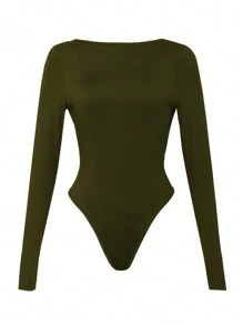 INAWLY Ladies' Deep V-Neck Backless Long Sleeve Bodysuit Fall Cloth For Women - Army Green - View 4