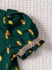 女嬰春夏裝套裝,豪華金箔印花上衣,襯帶點綴,層次分明的荷葉邊裙 - 彩色 - 查看 5