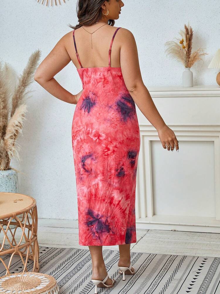 Plus Size Tie Dye High Split Cami Dress