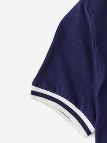 SHEIN Chicas adolescentes Vestido con estampado de letra de cuello en contraste - Azul Marino - Ver 3