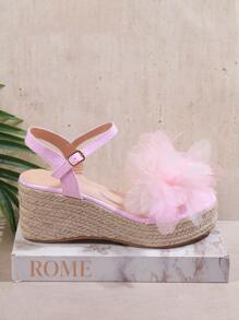 SHUZIA Women's Solid Color Floral Decor Platform Wedge Sandals