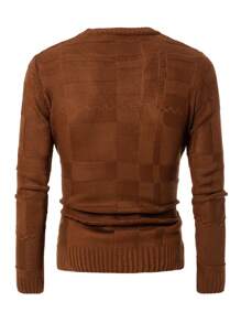 SHEIN Cottnline Men's Solid Color Crewneck Casual Sweater - Brown - View 2