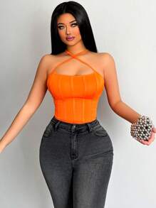 BamGleam Top Halter De Ajuste Delgado unicolor - Naranja - Ver 7