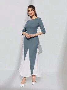 Modelyn Robe Moulante À Ourlet Sirène Et Couleur Contrastante Pour Femme