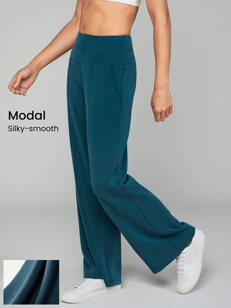 30" Regular SoftCalm Modal Silk Touch Wide Leg High Waist Lounge Pants With Side Pockets Daily Casual Spring Summer