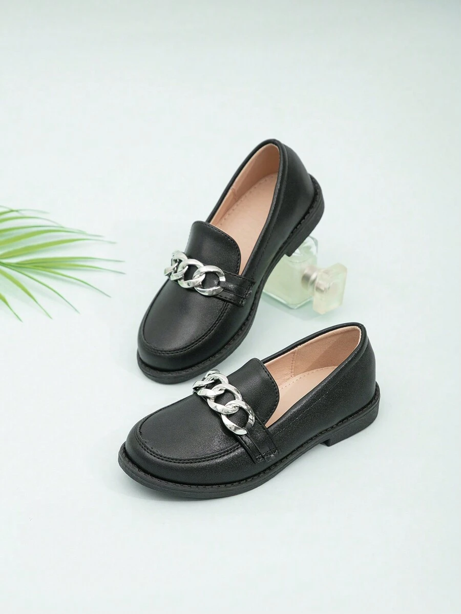 Girls' Chain Decorated Flat Loafers Black - Black - View 1