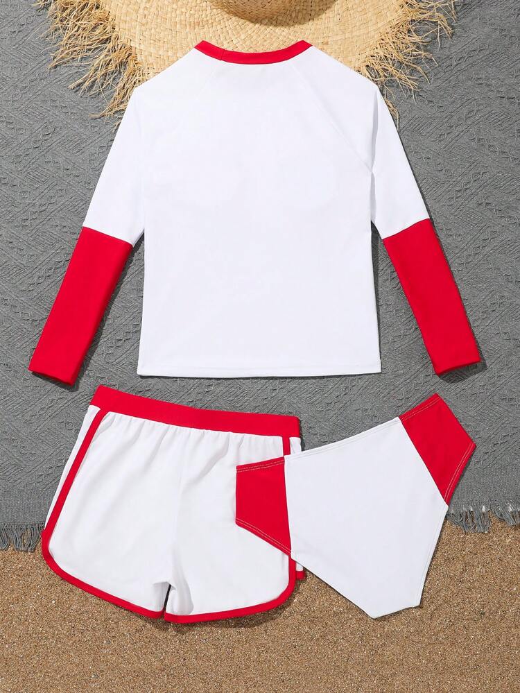 Tween Girls' Contrast Letter Print Tankini Set