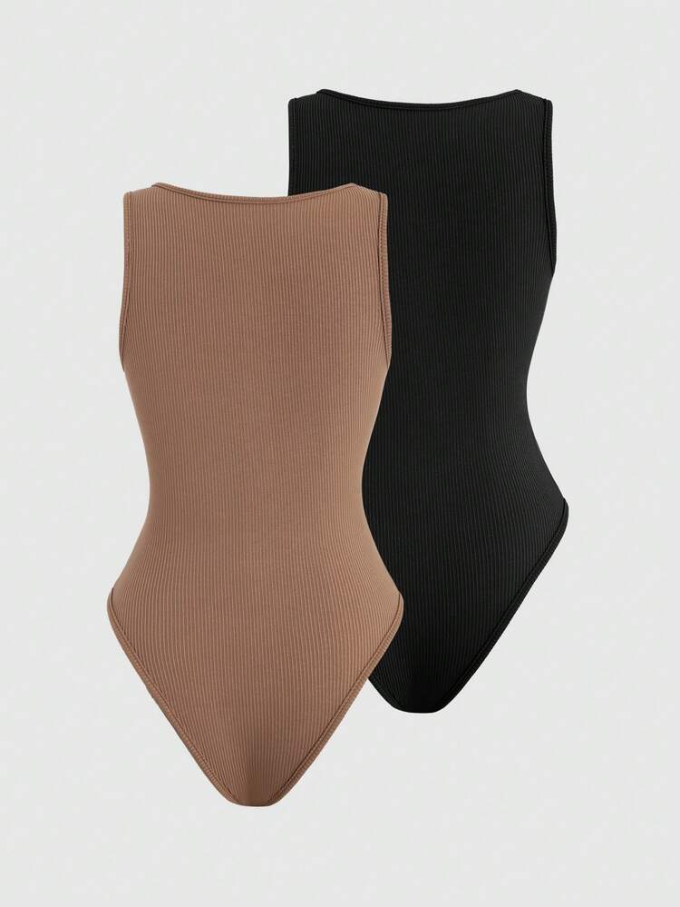 Women's Solid Colored Ribbed Knit Bodysuit