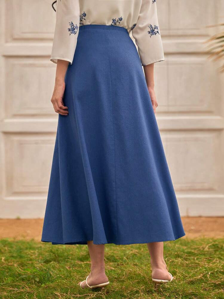 Solid Color Cross Back Loose Fit Skirt