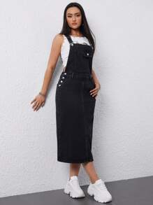 SHEIN EZwear Women's Denim Overall Dress - Black - View 5