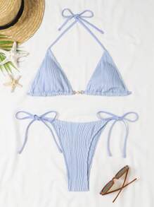 SHEIN Swim Effen kleur getextureerde bikiniset voor dames, zomerstrand