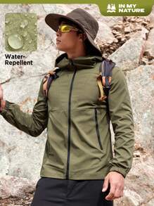 SHEIN In My Nature Men's Zipper Closure Hooded Outdoor Jacket - Army Green - View 8