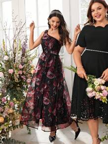 SHEIN Clasi Của phụ nữ Hoa Một bờ vai Váy không tay - Nhiều màu - Xem 7