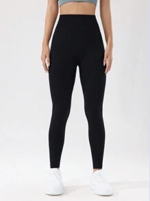SHEIN Sports Seamless High Elasticity Solid Color Sport Leggings With Widened Waistband Yoga Women Pants
