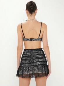 Enchnt Black Summer Bikini Women's Lace Cropped Cami Top And Skirt Set - White - View 2