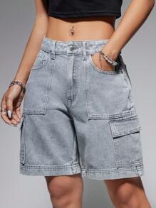SHEIN ICON 女式貨物口袋牛仔短褲