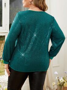 Allurite Chemise À Manches Longues Scintillante À Col Rond Pour Femmes Grande Taille