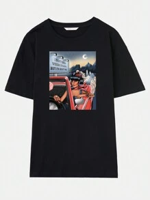 Ashley Baxter Figure & Car Graphic Drop Shoulder Tee - Black - View 1