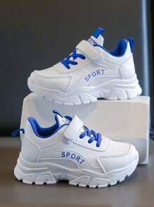 新款兒童運動鞋，兒童休閒厚底鞋，皮革外層舒適學生男孩跑步鞋，嬰兒女孩白色運動鞋 - 白色 - 查看 4