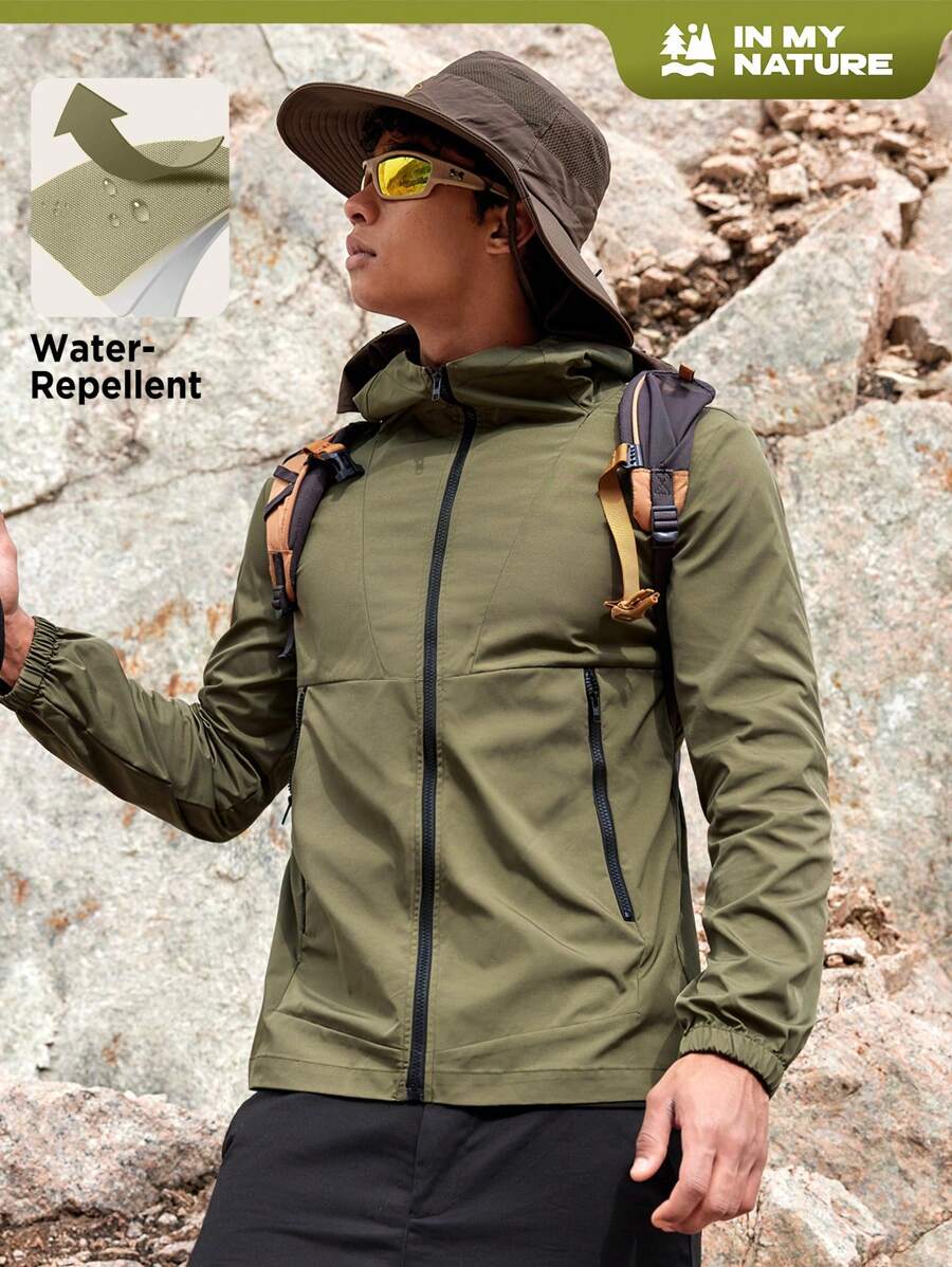 SHEIN In My Nature Men's Zipper Closure Hooded Outdoor Jacket - Army Green - View 1