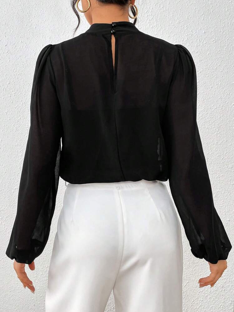 Women's Lantern Sleeve Chiffon Mock Neck Bodysuit