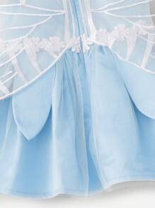 SHEIN 嬰兒女寶寶可愛花卉刺繡網紗雙層蓬蓬裙 - 藍色 - 查看 4