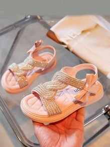 Fashionable Girls' Sandals With Rhinestones, Pearls & Slip-Resistant Sole - Pink - View 7