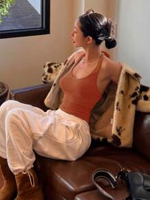 DAZY 纯色圆领修身吊带背心 - 橘色 - 查看 5