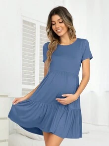 DEARCASE Rochie uni cu tiv cu volane de maternitate - Albastru - Vizualizare 5