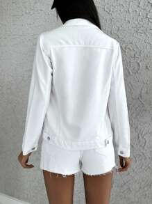 EURMUSE Flap Pocket Button Front Denim Jacket