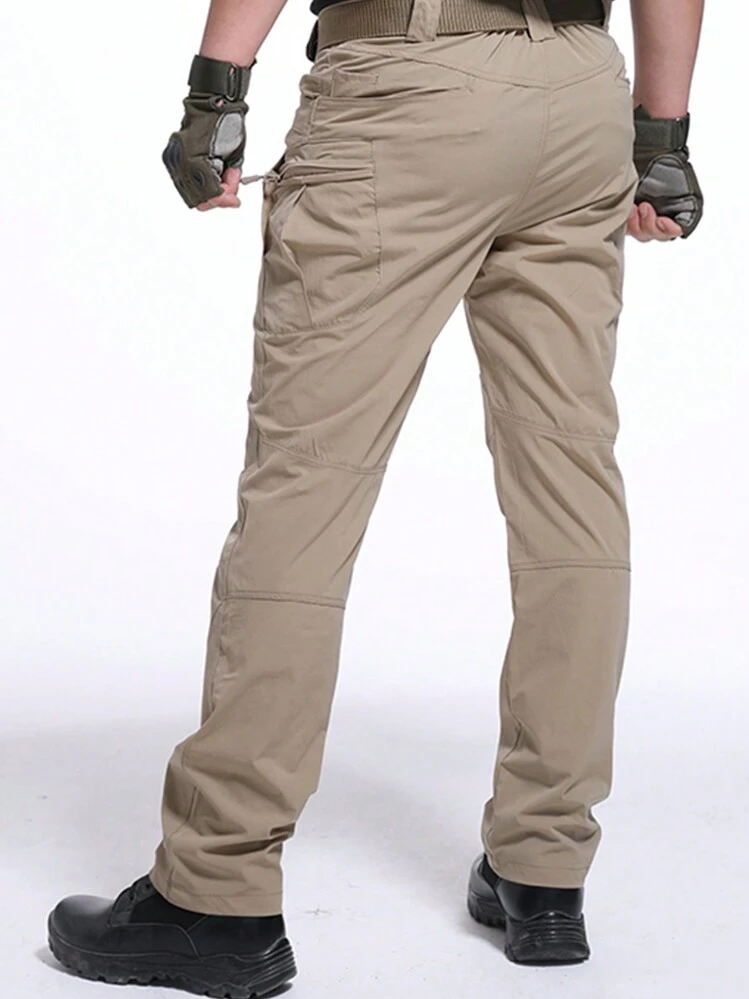 Pantalones cargo con bolsillo con cremallera y detalle de solapa para hombres (sin cinturón) para deportes de primavera - Caqui - Añade 2