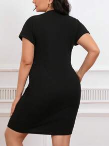 SHEIN Frenchy 大尺碼純色v領修身連身裙,音樂會外套裝 - 黑色 - 查看 5