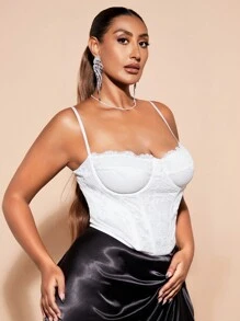 SHEIN BAE Kích thước lớn Cốc Chi tiết Thanh lịch Ren Nối Áo - trắng - Xem 5