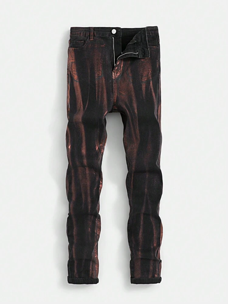 Teen Boy Stylish Metallic Jeans, For Spring And Summer