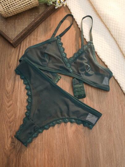 Ladies' Kanten Mesh BH Slipje Lingerie Set view 7